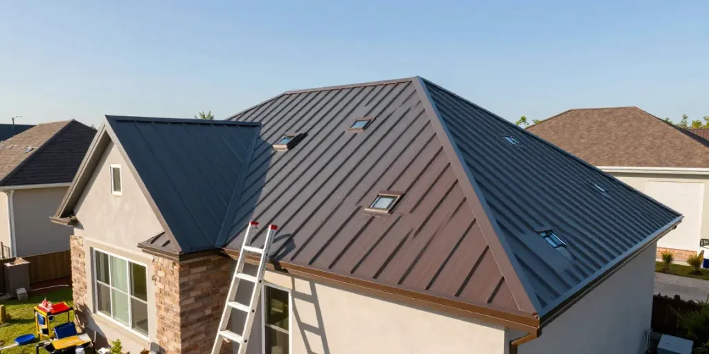 MROOF metal roofing installation showcasing quality craftsmanship and a variety of color options.